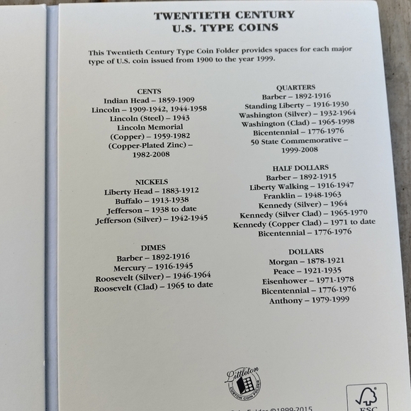 New Old Stock Littleton 20th Century U S. Type Coins Book Holder Silver Coins - Picture 5 of 7